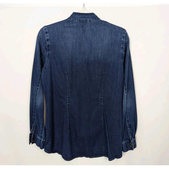 Cabi sz M Blue Waterfront Denim Button Up Shirt Bow Tie Collar Jean Chambray Top - Picture 2 of 16